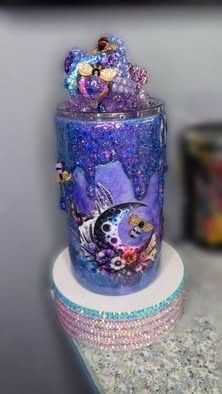 Handmade 16oz Stainless Steel Moon & Bee Glitter Tumbler with 3D Lid