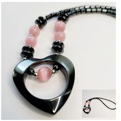 Heart Pendant with pink beads