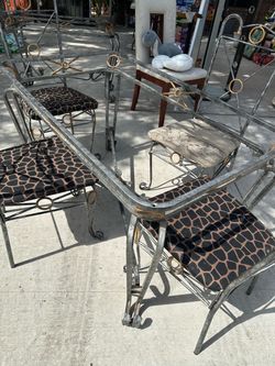 Wrought Iron Dining Table and Chair Set with Cupboard