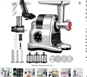 Masticating Juicer Machines, AMZCHEF 5 in 1 Slow Cold Press Juicer with Slicer/Shredder Attachment, Juice and Vegetable Extractor with Meat Grinder, S