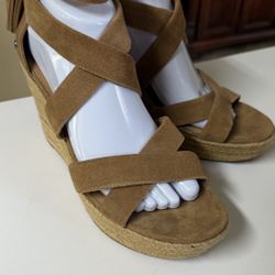 Ugg Australia Raquel Platform wedge Espadrille Sandals Suede Tassels 1019895 Chestnut