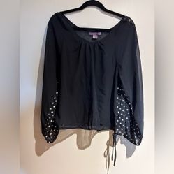 Rock & Roll Cowgrl Blouse Black Polka Dot Size Large