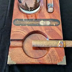 Cigar ashtray -Custom Rustic One Of A Kind Cigar Ashtray With Whiskey Cup Holder And Strike Matches
