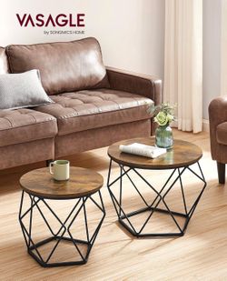 VASAGLE Coffee Table Set of 2, Round Coffee Table with Steel Frame