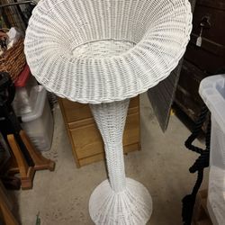 Tall Vintage White Wicker Plant Stand – 45”