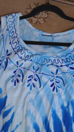 Blue Tie-Dye Embroidered Sleeveless Top