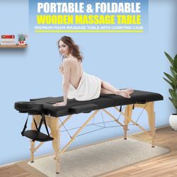 Massage Table 2 Fold Portable Massage Table Spa Bed Massage Bed Height Adjustable Salon Tattoo Bed Lightweight Spa Table with Carry Case,Black