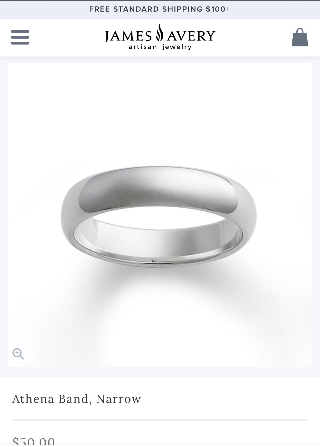 James Avery Athena Band, Narrow size 8