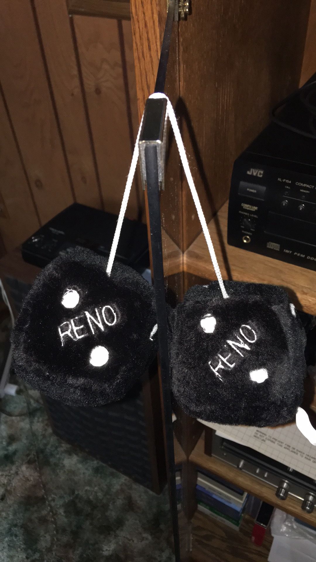 Blast From The Past! 1980’s Black fuzzy dice to hang from rear view mirror