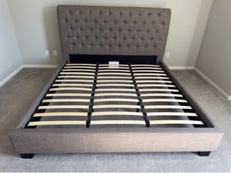 King Size Gray Upholstered Bed Frame