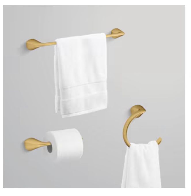 KOHLER 3 -Piece Avail Vibrant Brushed Moderne Brass Decorative Bathroom Hardware Set Towel Bar, Toilet Paper Holder, Towel Ring Included