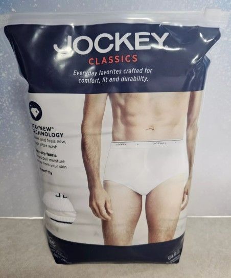 Jockey Classics 5 Full Rise Cotton White Briefs Size 36 with Staycool Technology