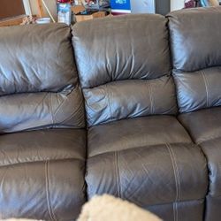 Brown Leather Couch In Good Condition Also Bonus Recliners On Each End Chair