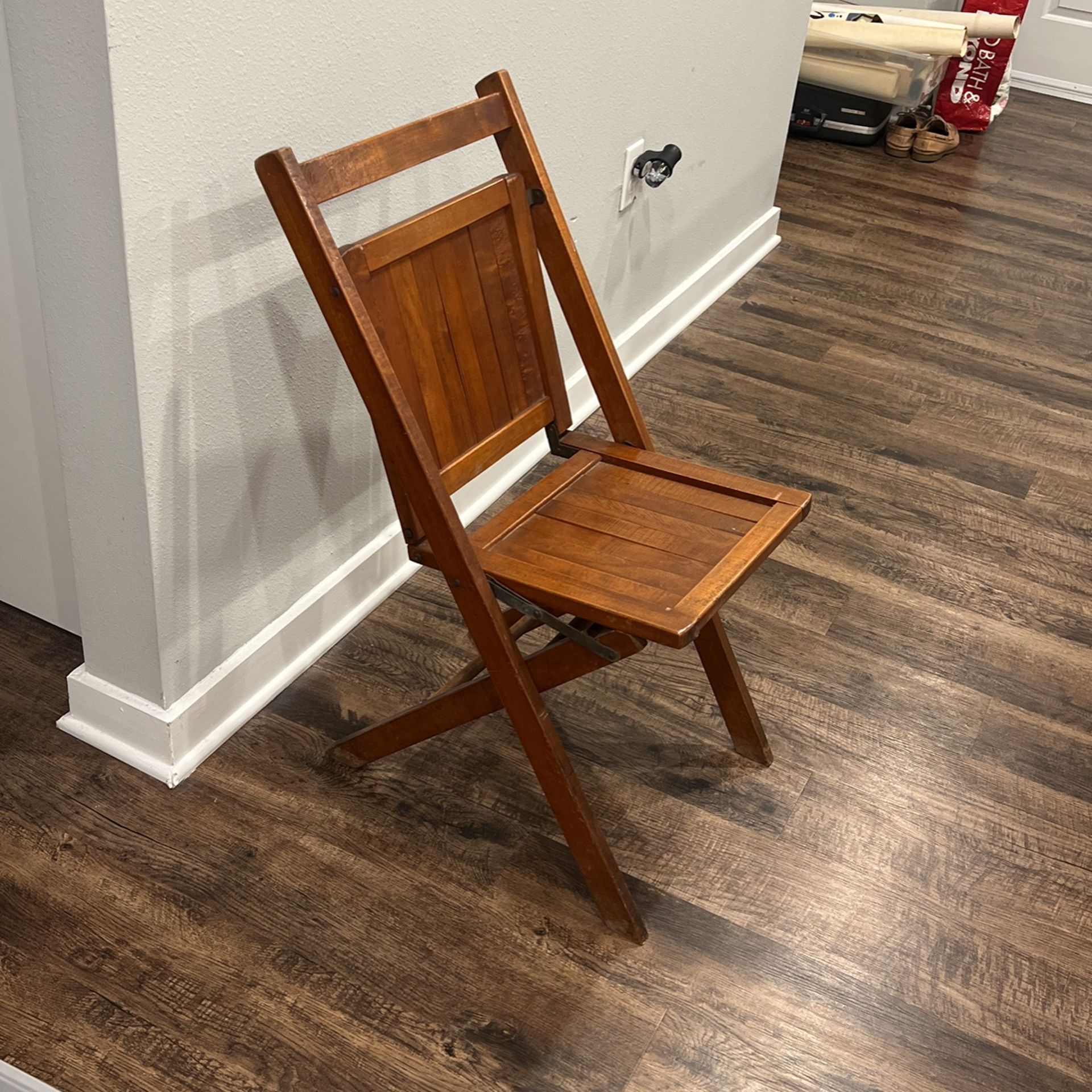 Antique Simmons Company Solid Wood Folding Chair Slatted Excellent Signed