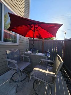 Bar Table with Shelves and 2 Swivel Chairs