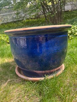 Large Blue Planter Pots x 2