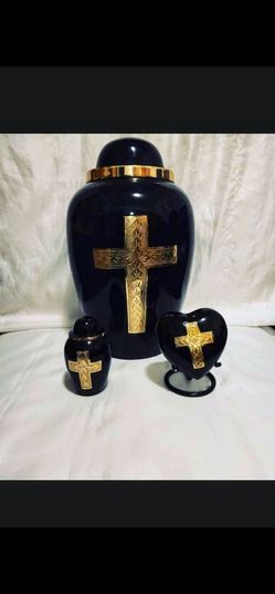 Black and Gold Cross Cremation Urn Set