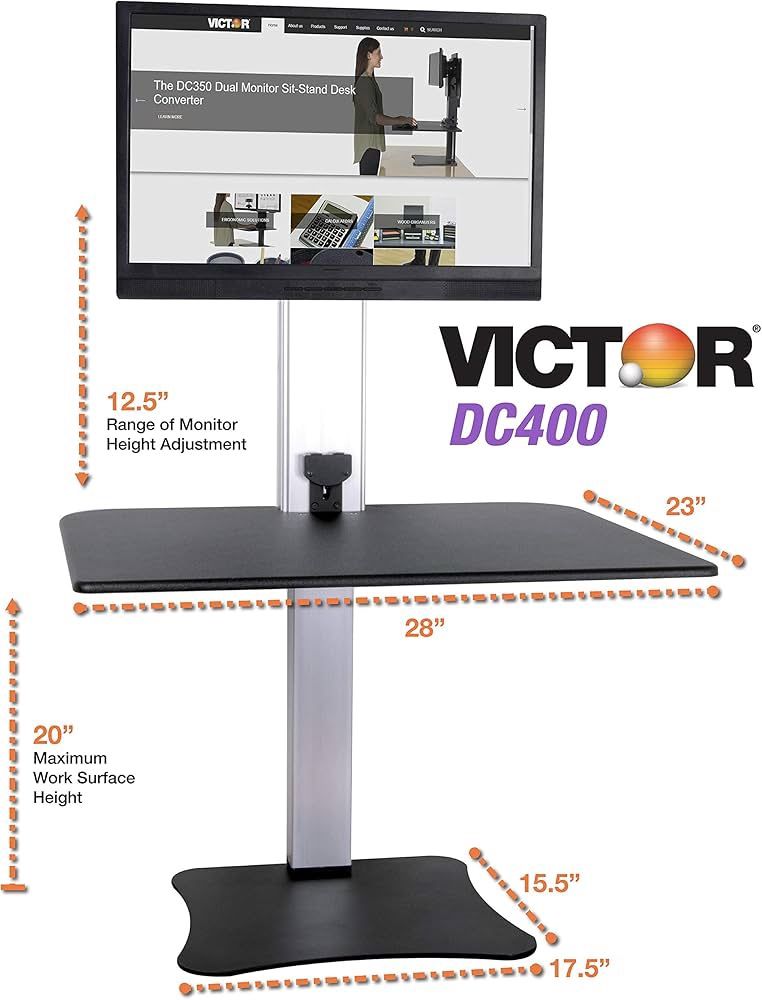 Victor DC400 Electric Standing Desk, 28"W