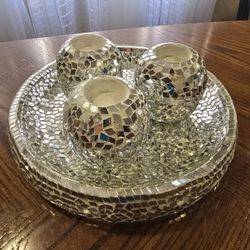 New! MOSAIC GLASS CANDLE Holder Set