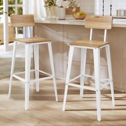 Set of 2 Industrial Bar Stools with Back