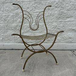 Vintage Mcm Regency Gold Metal Vanity Chair 