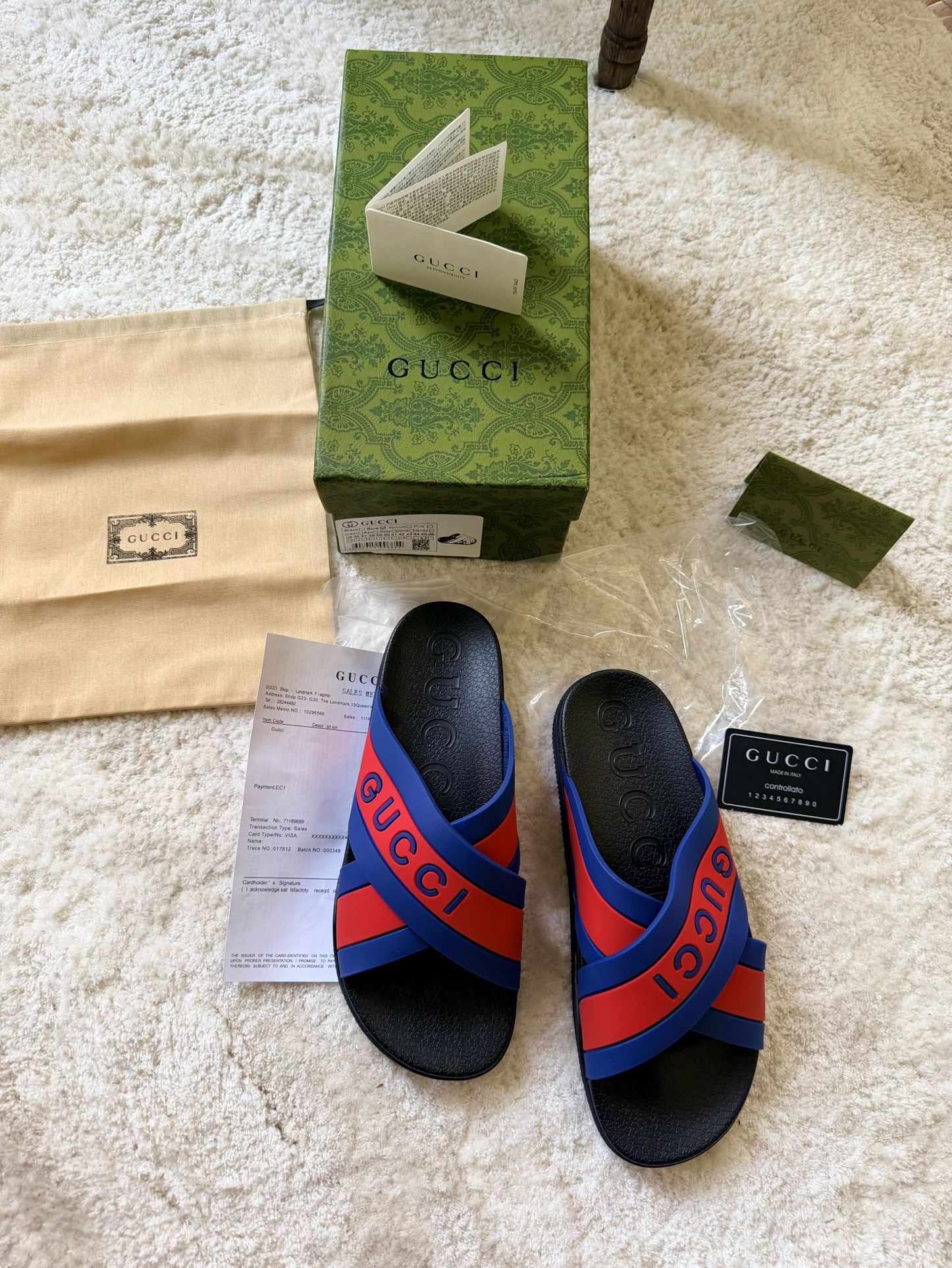 Gucci Rubber Web Criss Cross Slide Sandals