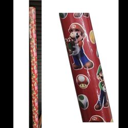  SUPER MARIO BROS  Brand New With Tag  1 Roll  65 Sq Ft  Holiday  Christmas  Wrapping Paper  Red  Premium  Heavy Weight  Gift Wrap