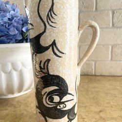 ⭐️ESTATE SALE⭐️Vintage Spanish Toledo Pottery Pitcher – Hand Painted Bulls – Mid-Century European Ceramic