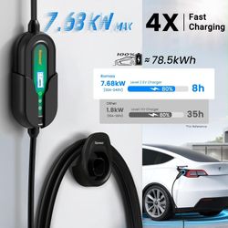 Romaa Level 2 EV Charger for Tesla, 25ft Cable, WiFi App, 32A Portable NACS Connector, 240V/120V Adapters Tesla charger