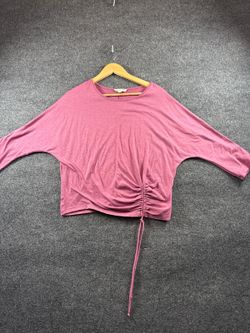 Womens M Mauve Ruched Drawstring Dolman Sleeve Top