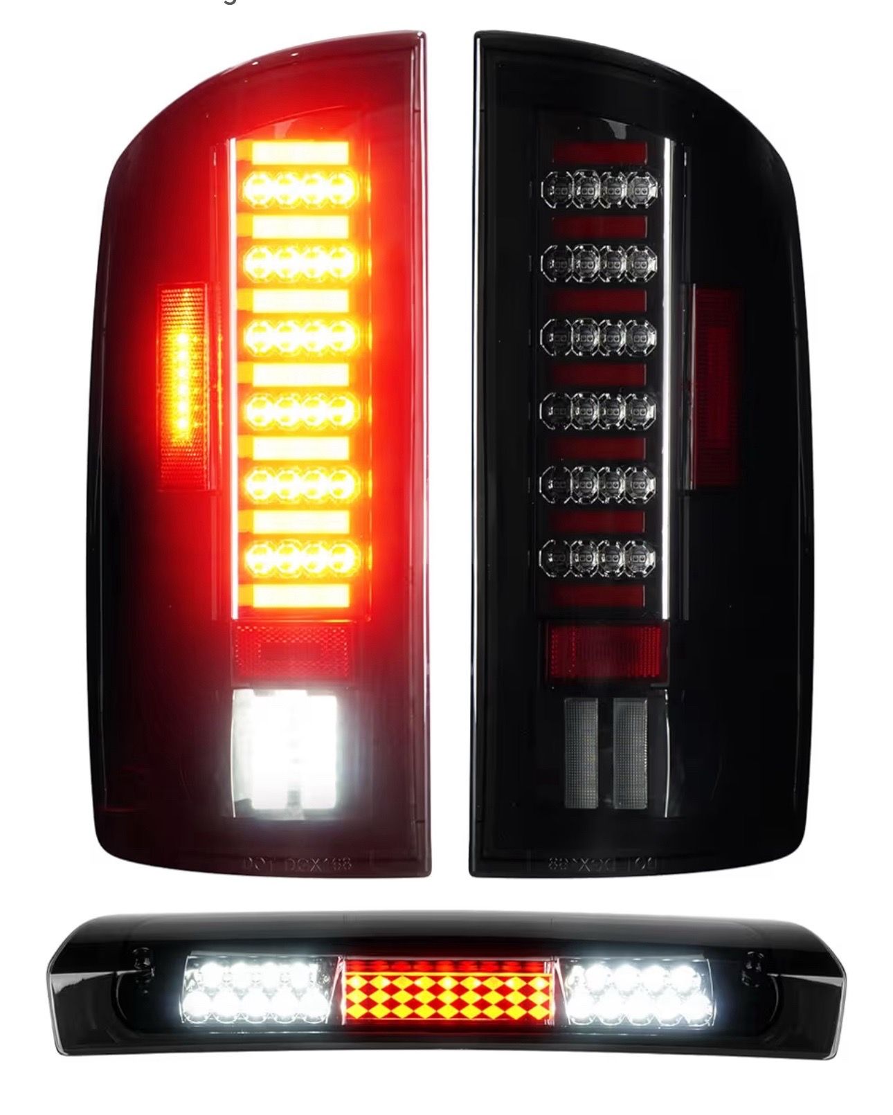 LED Tail Lights Assembly + 3rd Third Brake Cargo Lamp Compatible with Dodge RAM 1(contact info removed)-2006,