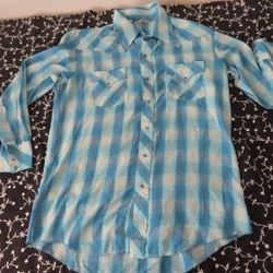 vintage permanent press shadow plaid western pearl snap shirt 16.5/33