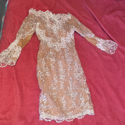 Off The Shoulder White/nude Rhinestone Mini Dress Size 2-4