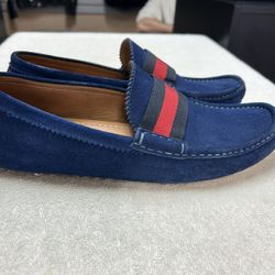 Gucci Blue Suede Loafers Shoes Drivers SZ 8