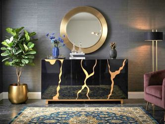 DESIGN BUFFET OR TV STAND BLACK SHINY GOLD 60”