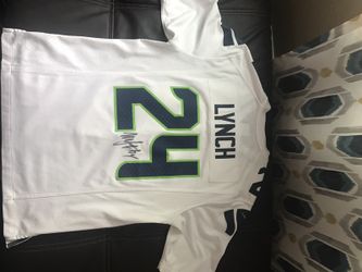 Marshawn Lynch Autographed And Framed White Seahawks Jersey