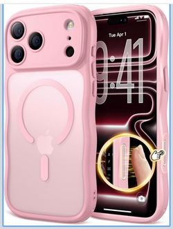 iPhone 17 Pro Max light pink Case for Women Girls Compatible with MagSafe, Camera Control, Full Camera Protection, Cute Wave Magnetic Phone Case for i