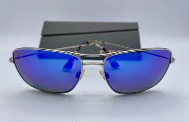 Maui Jim Cote d'Azur Sunglasses Silver Frame Blue Gold Mirror Lenses w/ Case