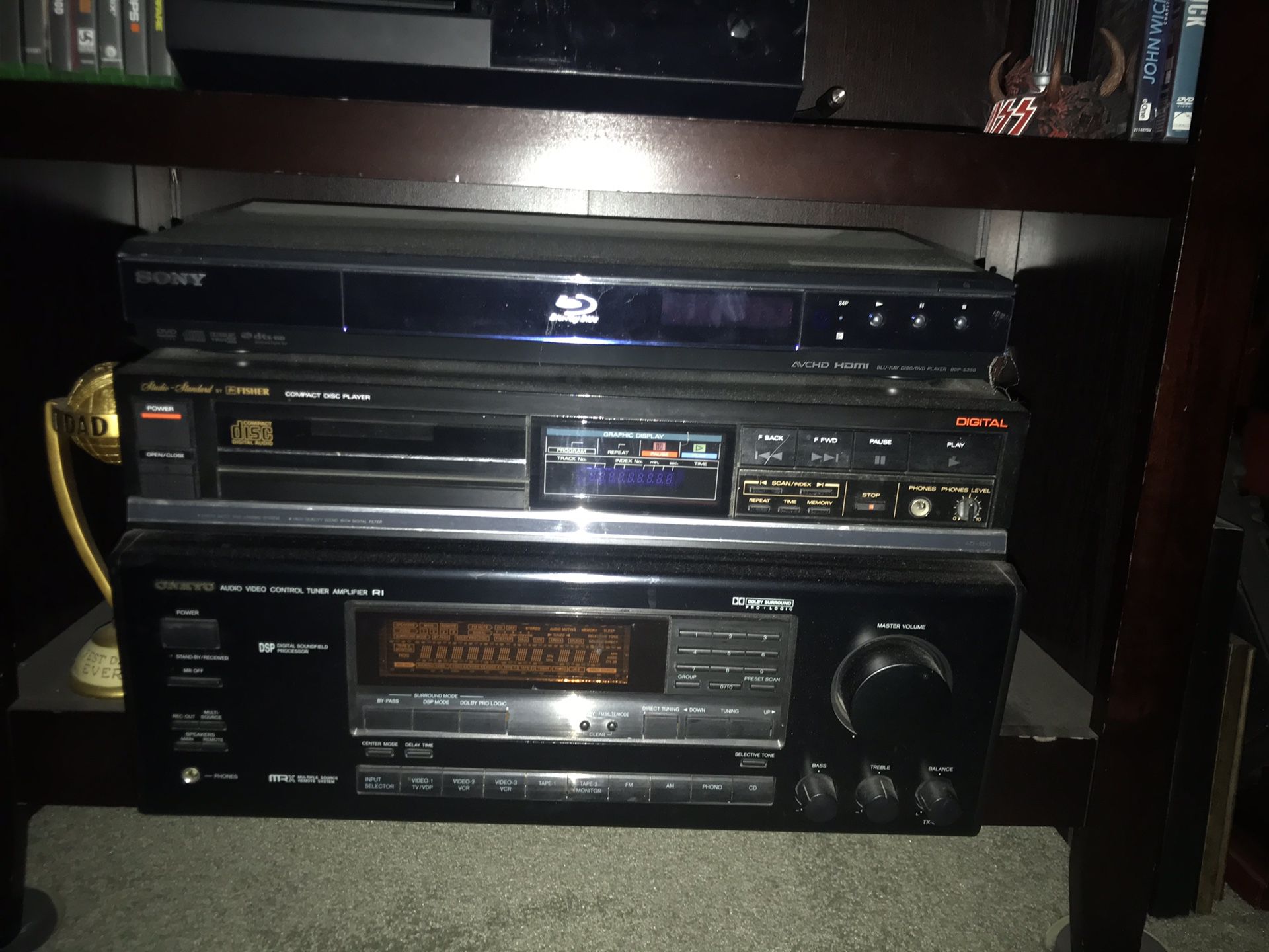 Onkyo receiver and Fisher CD player