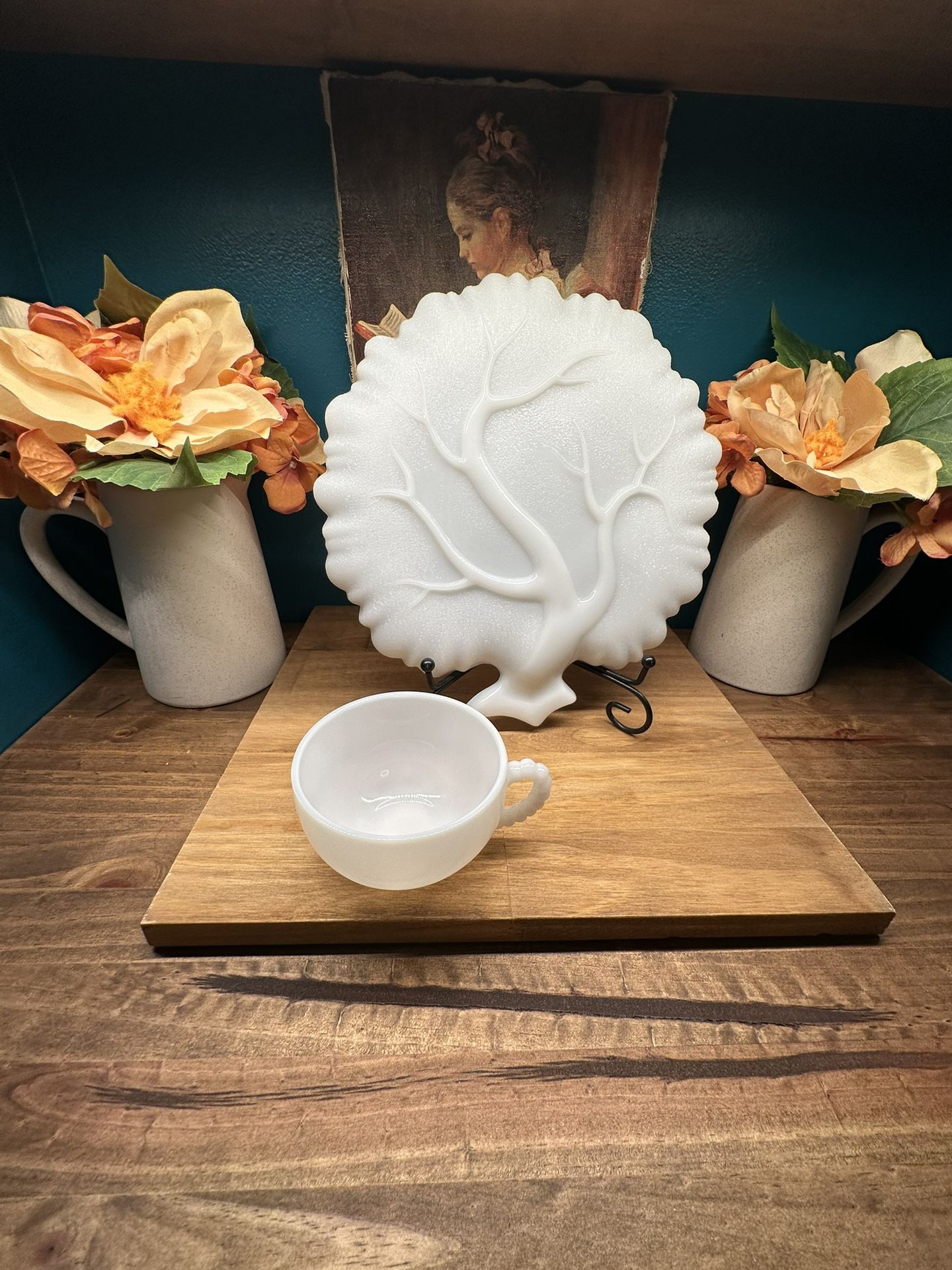 Hazel Atlas Apple Orchard Milk Glass Snack Vintage