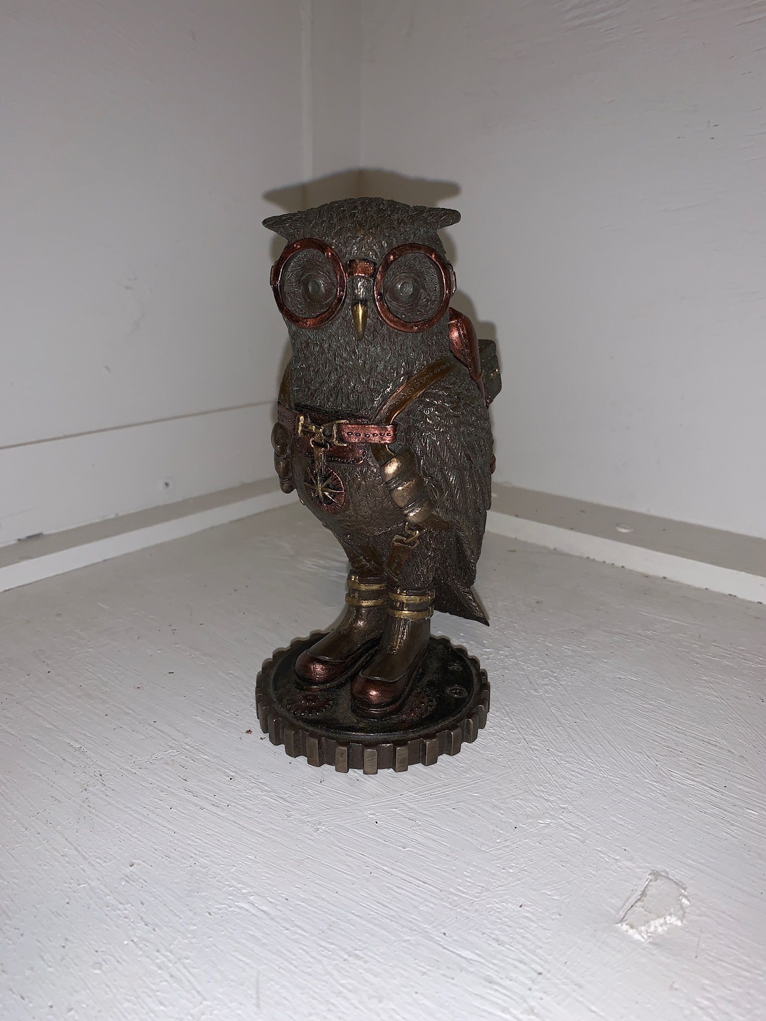 STEAMPUNK OWL Goggles Jet Pack Gear Stand Statue Figurine Bronze Color