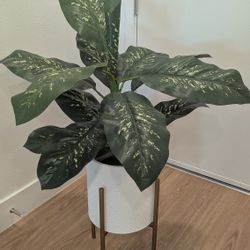 White Planter With Faux plant 