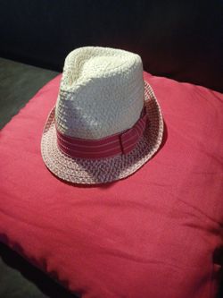 White Straw Fedora Hat with Pink Band
