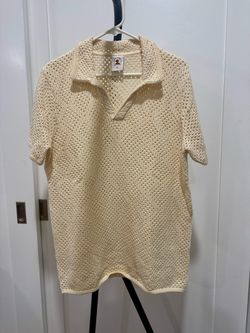 The Antibes Crochet Polo Shirt - Vintage Ivory Large