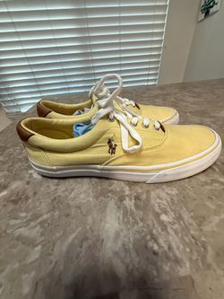 Polo by Ralph Lauren Mens 9.5 Keaton Pony Yellow Lace Up Sneakers Cotton Logo