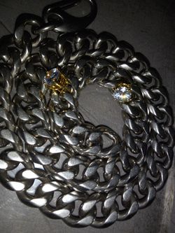 Real Silver Cuban Link Chain And Diamond Stud Earrings Bundle For Sale