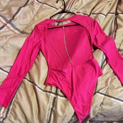 New Pink Medium Bodysuit Backless Chain