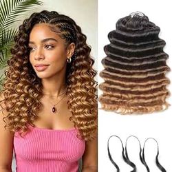 Human Crochet Hair 22 Inch Deep Ocean Wave Bundles Human Hair Pre-separated 120 Strands 150G Invisible Feather Crochet Human Hair Extensions