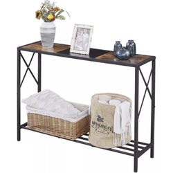 Tajsoon Console Table, Industrial entryway Table, Narrow Sofa Table Rustic Brown