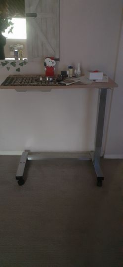 Adjustable height over bed table/work desk tall/next couch